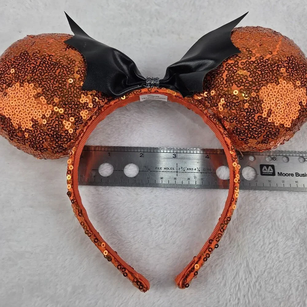 Sequined Minnie Mouse Ears Headband Set Red Bow And Orange Bat Disney